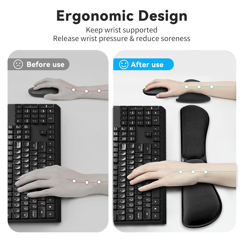 ZORBES® Ergonomic Gel Memory Foam Keyboard Wrist Rest & Mousepad Rests for Computer,Silky Wrist Rest for Typing,Laptop and Mouse Desk Pads Support Hand and Arm 2 Piece Pad Office Travel-Black ZORBES® Ergonomic Gel Memory Foam Keyboard Wrist Rest & Mousepad Rests for Computer,Silky Wrist Rest for Typing,Laptop and Mouse Desk Pads Support Hand and Arm 2 Piece Pad Office Travel-Black
